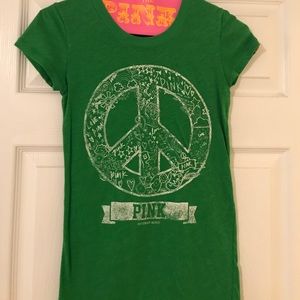 Green V.S. pink brand peace sign tshirt